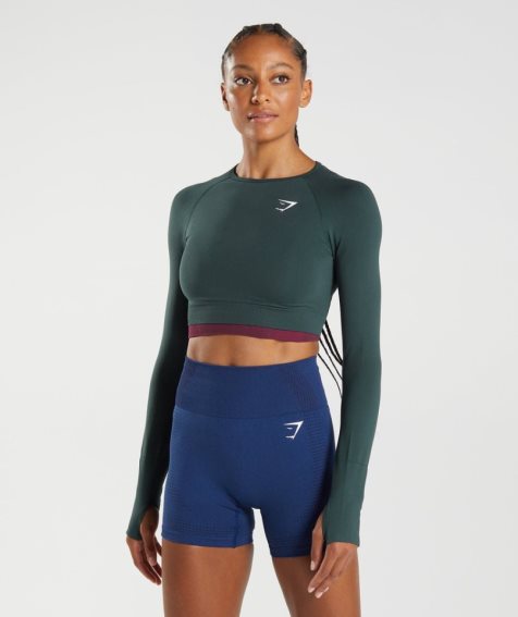 Gymshark Vital Seamless 2.0 Kurz Geschnittene Oberteile Damen Dunkelgrün | AT-42-FIJH