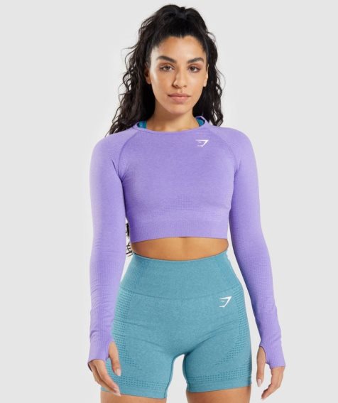 Gymshark Vital Seamless 2.0 Long Sleeve Kurz Geschnittene Oberteile Damen Lavendel | AT-21-VUEK