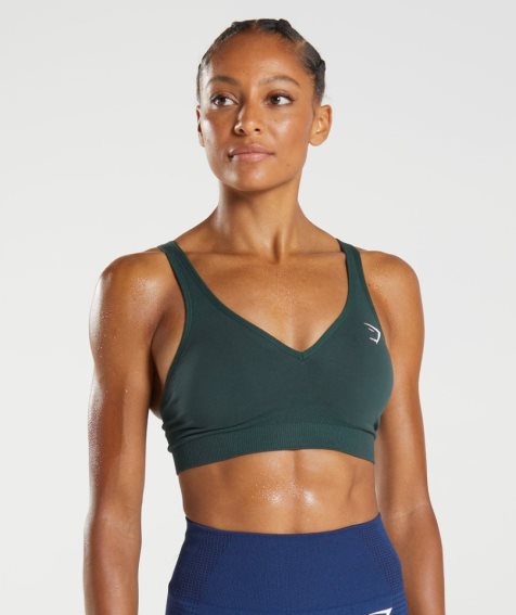 Gymshark Vital Seamless 2.0 V Neck Sport Bh Damen Dunkelgrün | AT-89-IHZL