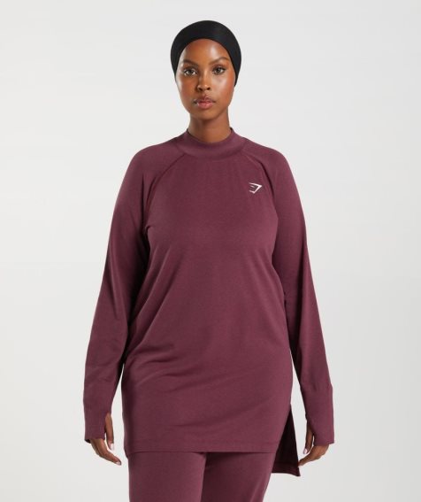 Gymshark Vital Seamless Long Line Top T-shirts Damen Bordeaux | AT-98-ZXKY