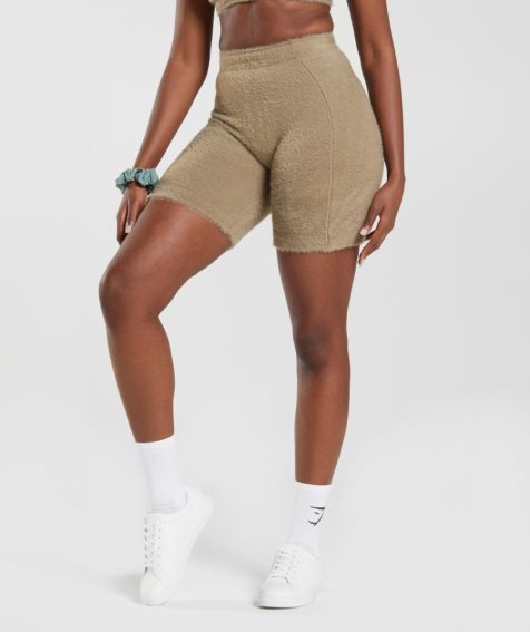 Gymshark Whitney Eyelash Knit Kurze Hose Damen Khaki | AT-57-XTQW