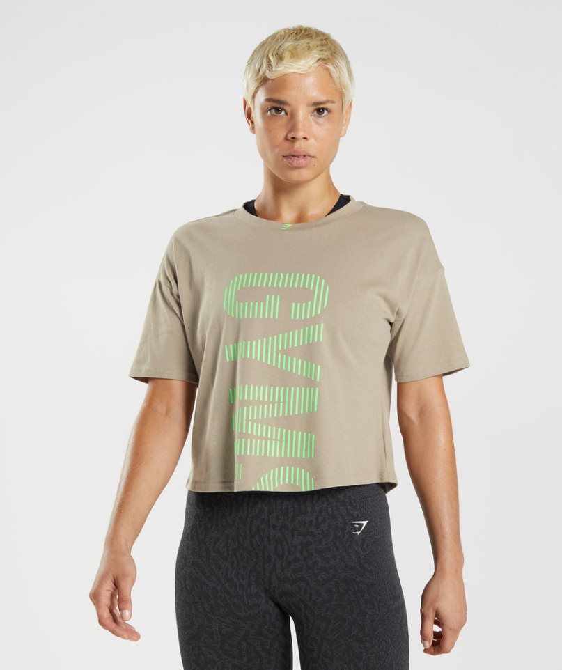 Gymshark 315 Midi T-shirts Damen Khaki | AT-67-ADMX