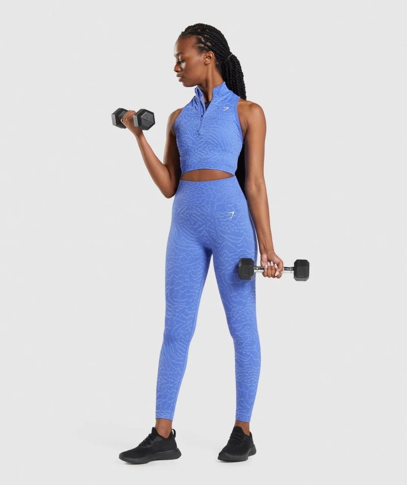 Gymshark Adapt Animal Seamless 1/2 Zip Kurz Geschnittene Oberteile Damen Blau | AT-78-JYML