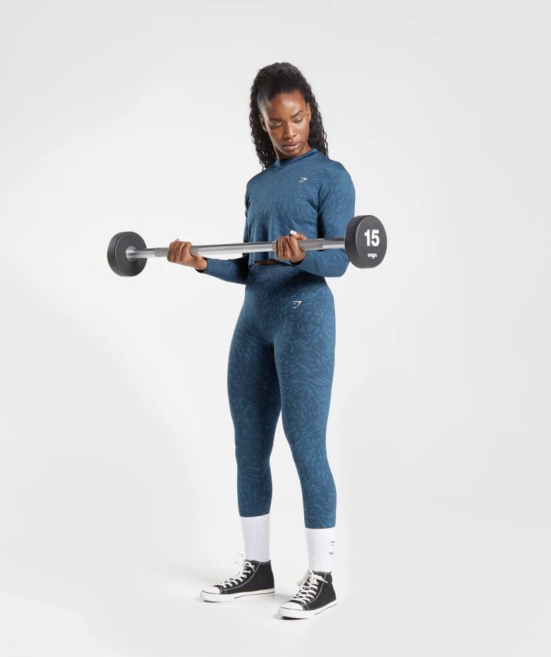 Gymshark Adapt Animal Seamless Long Sleeve Top T-shirts Damen Navy | AT-38-IHOJ