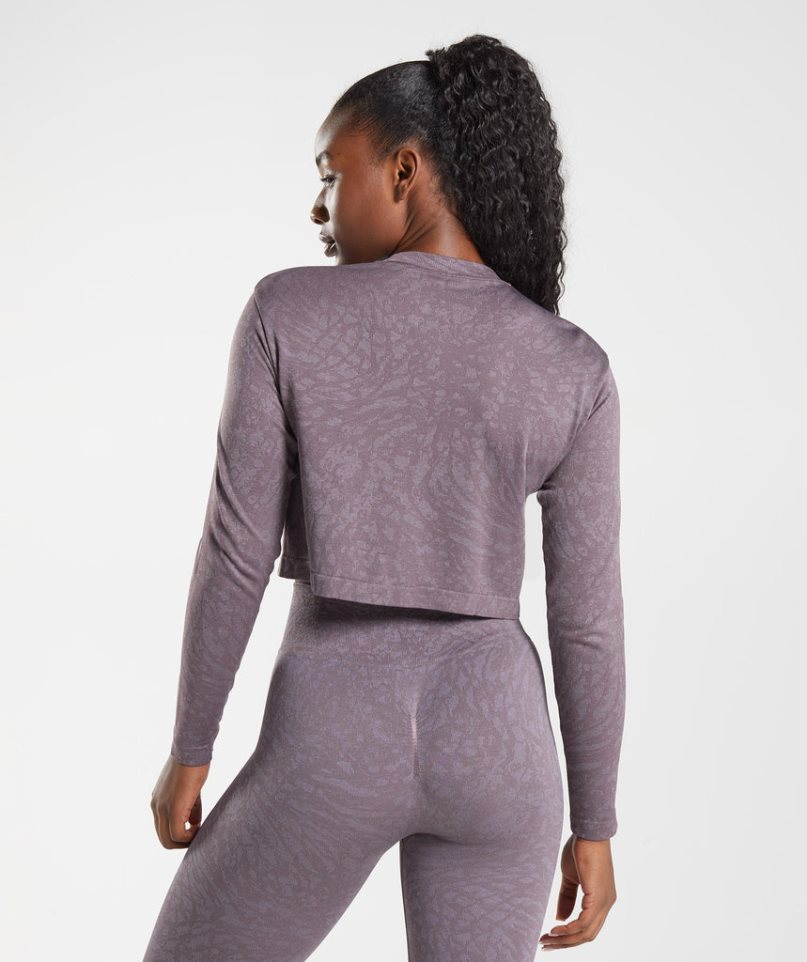 Gymshark Adapt Animal Seamless Long Sleeve Top T-shirts Damen Lila | AT-68-XTMF