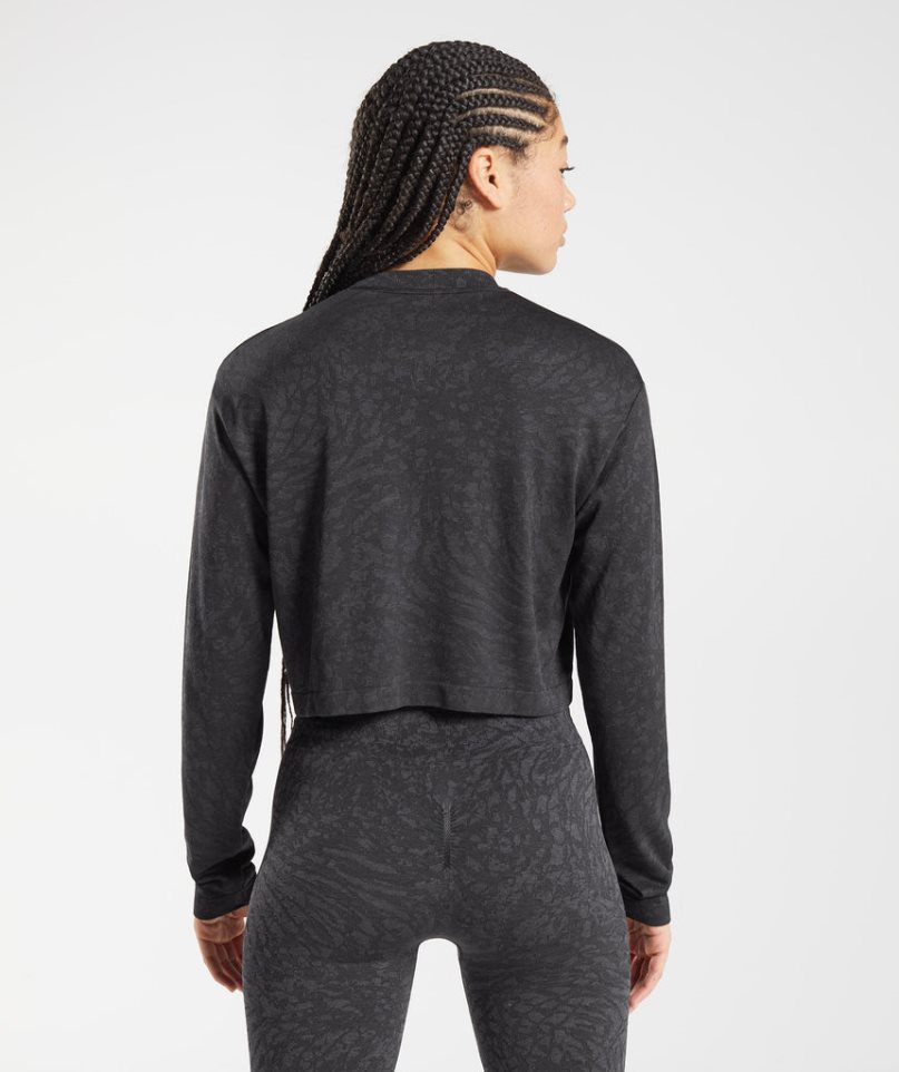 Gymshark Adapt Animal Seamless Long Sleeve Top T-shirts Damen Schwarz | AT-79-LCUJ