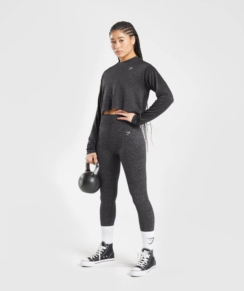 Gymshark Adapt Animal Seamless Long Sleeve Top T-shirts Damen Schwarz | AT-79-LCUJ