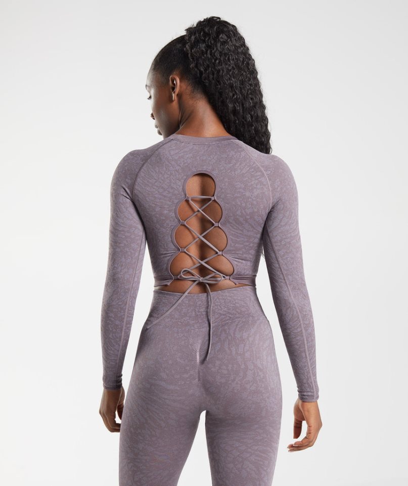 Gymshark Adapt Animal Seamless Spitze Up Back Kurz Geschnittene Oberteile Damen Lila | AT-45-WBIU