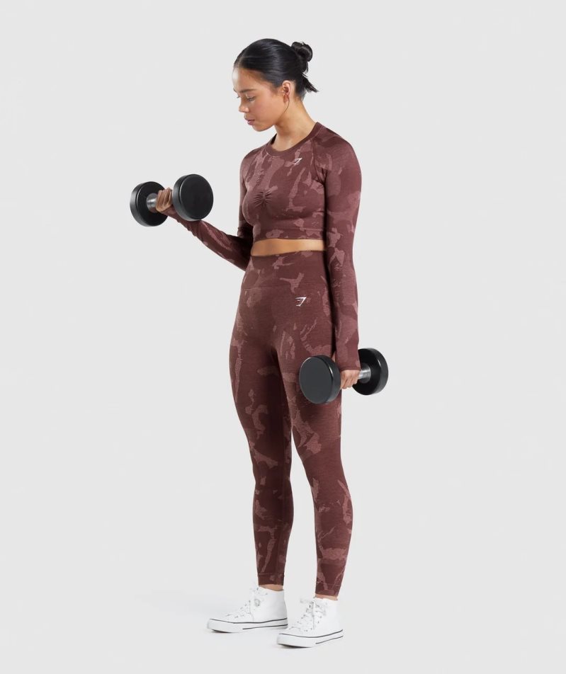 Gymshark Adapt Camo Seamless Long Sleeve Kurz Geschnittene Oberteile Damen Braun | AT-09-DIKE