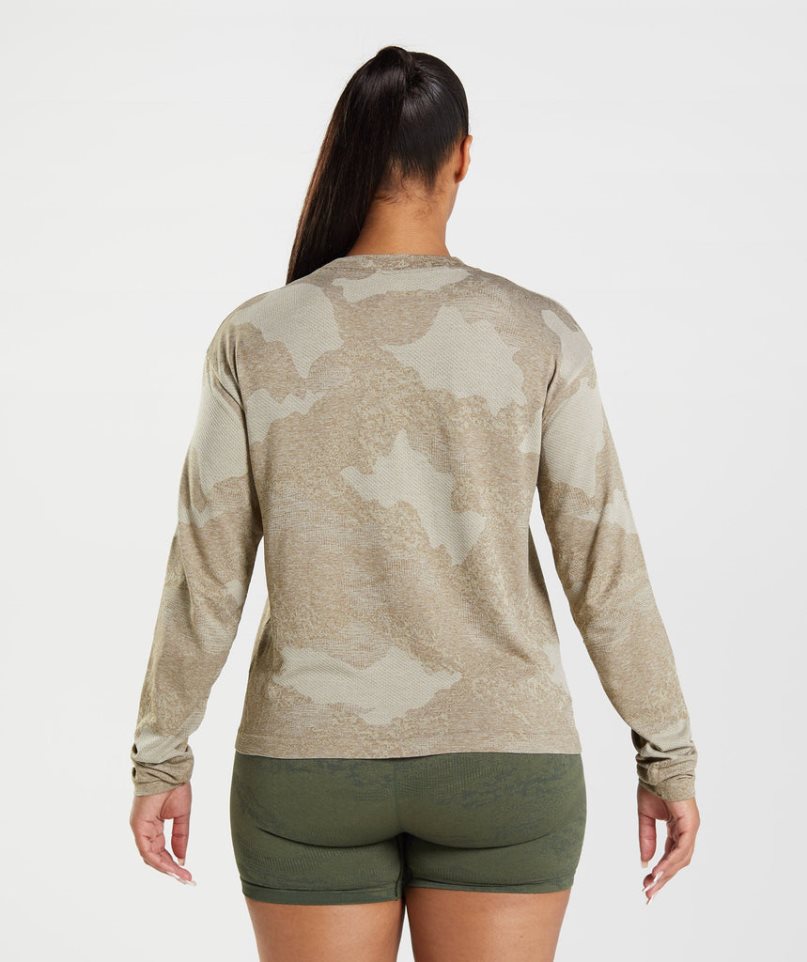 Gymshark Adapt Camo Seamless Long Sleeve Top T-shirts Damen Grau | AT-83-OLAY