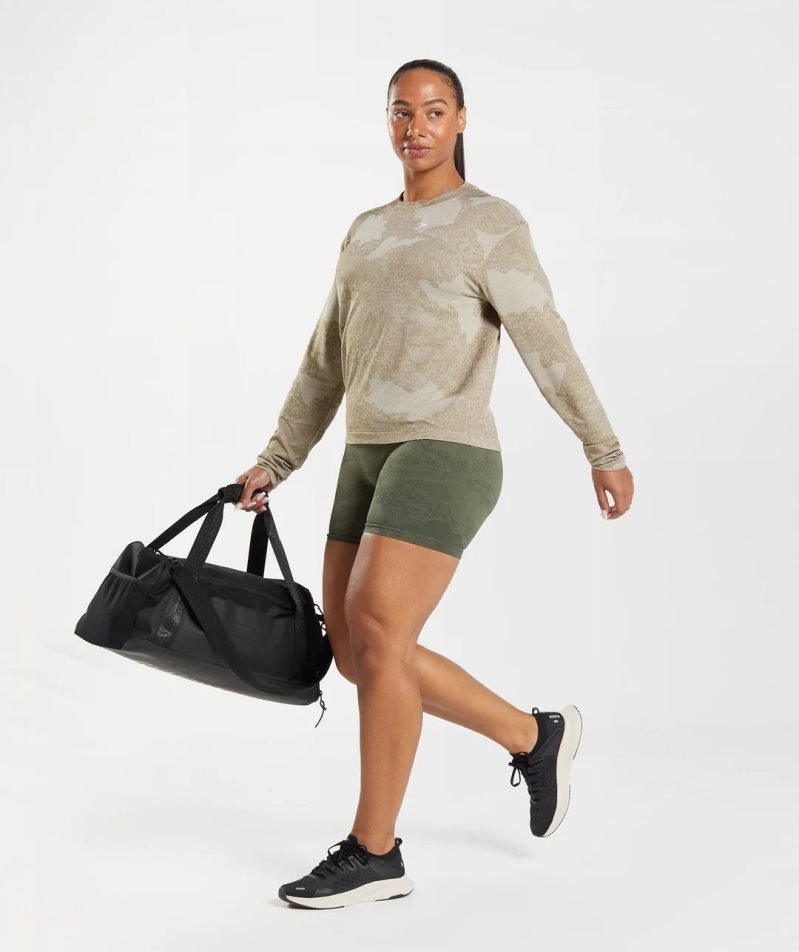 Gymshark Adapt Camo Seamless Long Sleeve Top T-shirts Damen Grau | AT-83-OLAY