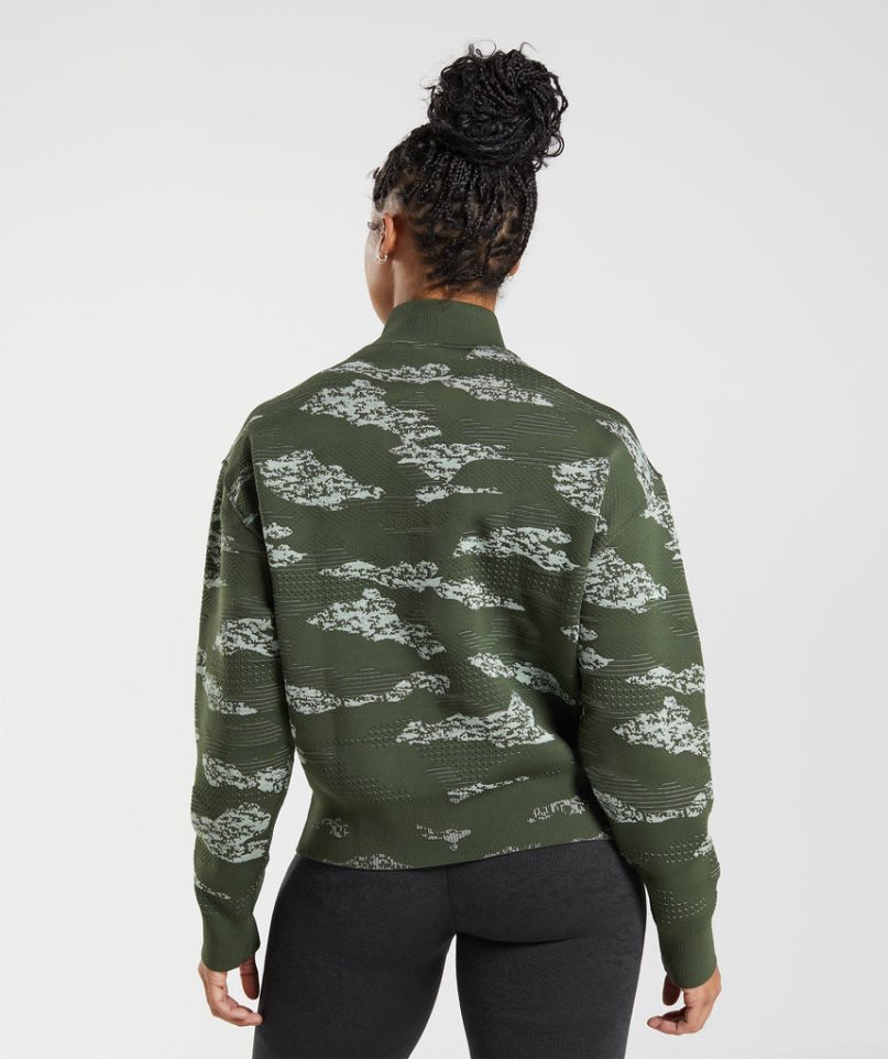 Gymshark Adapt Camo Seamless Track Jacke Damen Dunkelgrün | AT-18-KZTS