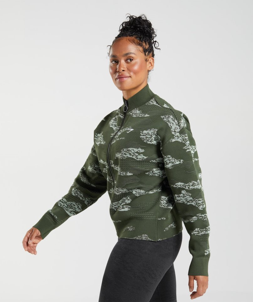 Gymshark Adapt Camo Seamless Track Jacke Damen Dunkelgrün | AT-18-KZTS