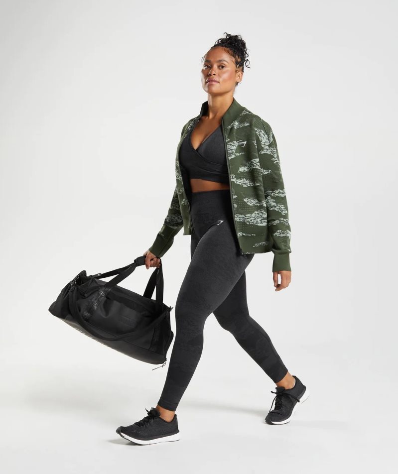 Gymshark Adapt Camo Seamless Track Jacke Damen Dunkelgrün | AT-18-KZTS