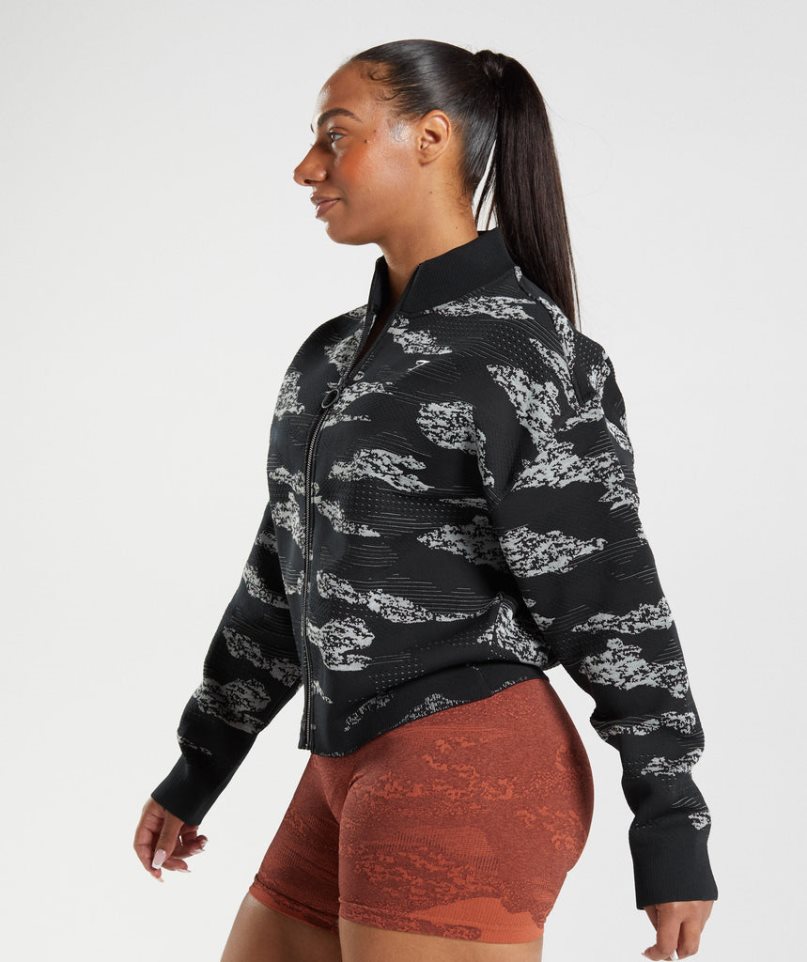 Gymshark Adapt Camo Seamless Track Jacke Damen Schwarz | AT-60-MDWK