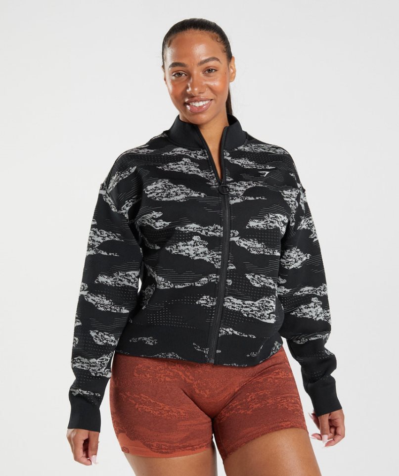 Gymshark Adapt Camo Seamless Track Jacke Damen Schwarz | AT-60-MDWK