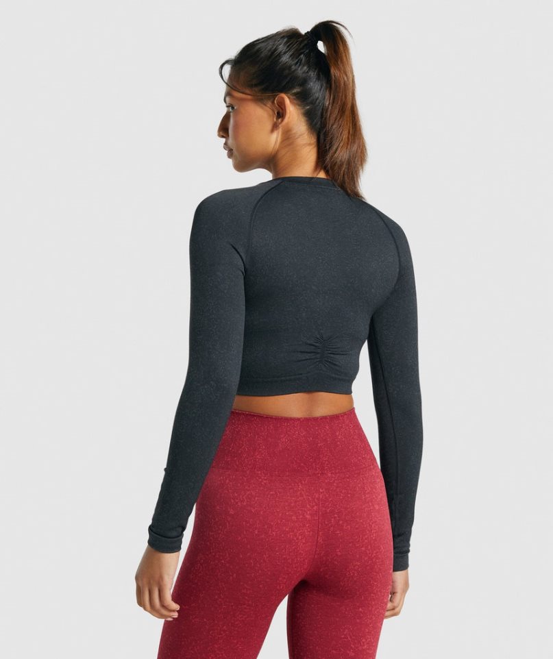 Gymshark Adapt Fleck Seamless Long Sleeve Kurz Geschnittene Oberteile Damen Schwarz | AT-35-LNOH