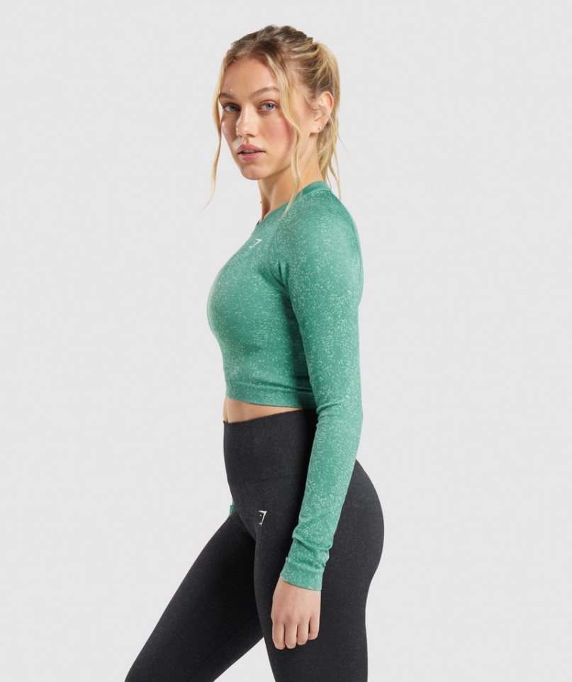 Gymshark Adapt Fleck Seamless Long Sleeve Kurz Geschnittene Oberteile Damen Grün | AT-38-IRGP