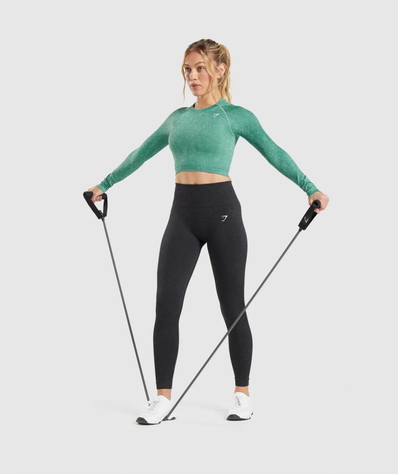 Gymshark Adapt Fleck Seamless Long Sleeve Kurz Geschnittene Oberteile Damen Grün | AT-38-IRGP