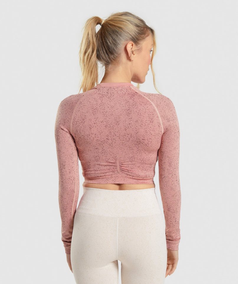 Gymshark Adapt Fleck Seamless Long Sleeve Kurz Geschnittene Oberteile Damen Rosa | AT-75-BYHI