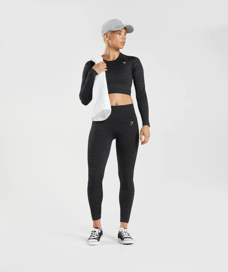 Gymshark Adapt Marl Seamless Long Sleeve Kurz Geschnittene Oberteile Damen Schwarz | AT-15-WXOI