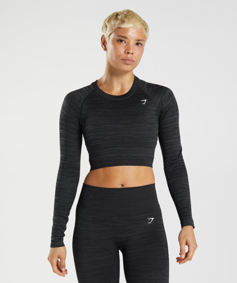 Gymshark Adapt Marl Seamless Long Sleeve Kurz Geschnittene Oberteile Damen Schwarz | AT-15-WXOI