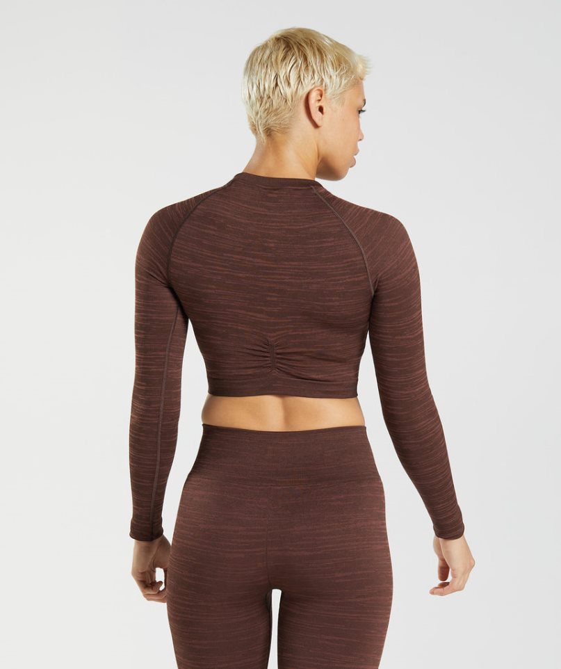 Gymshark Adapt Marl Seamless Long Sleeve Kurz Geschnittene Oberteile Damen Dunkelbraun | AT-57-ICTB