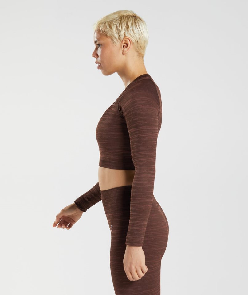 Gymshark Adapt Marl Seamless Long Sleeve Kurz Geschnittene Oberteile Damen Dunkelbraun | AT-57-ICTB