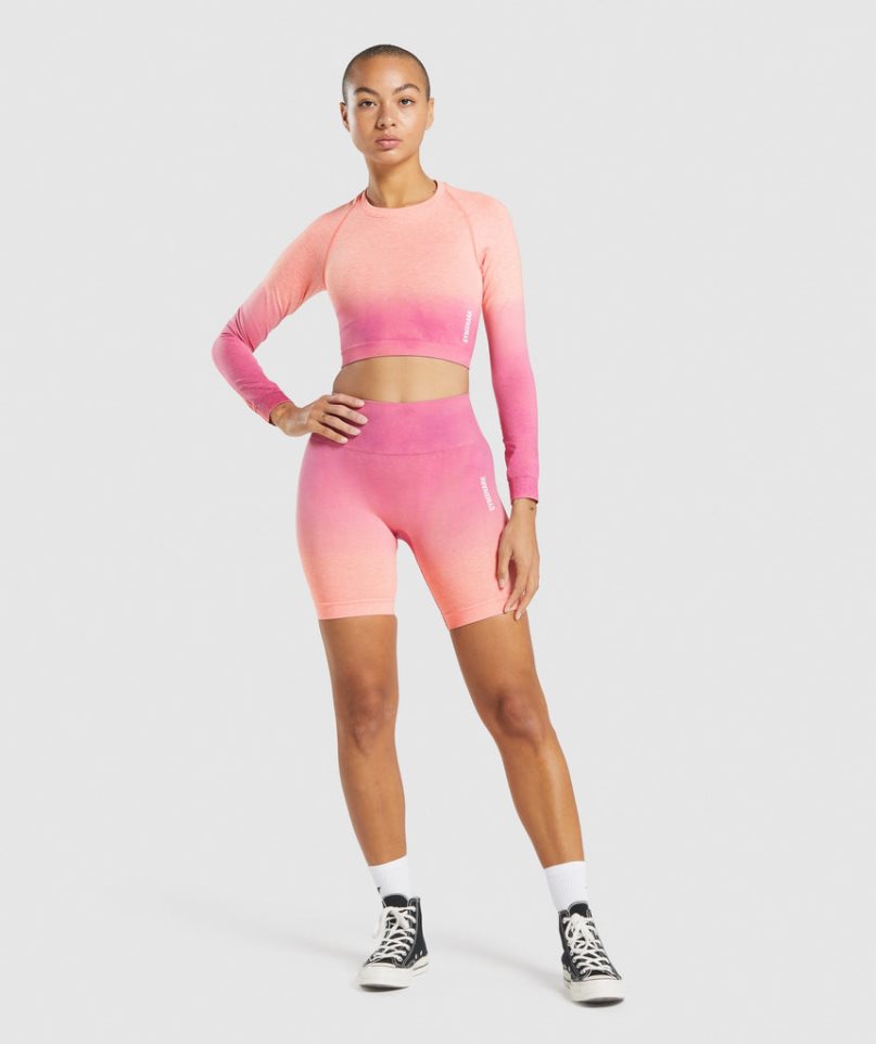 Gymshark Adapt Ombre Seamless Long Sleeve Kurz Geschnittene Oberteile Damen Rosa | AT-26-TGLP