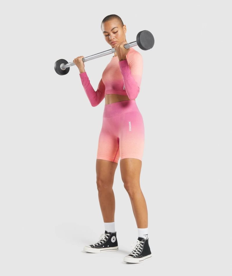 Gymshark Adapt Ombre Seamless Long Sleeve Kurz Geschnittene Oberteile Damen Rosa | AT-26-TGLP