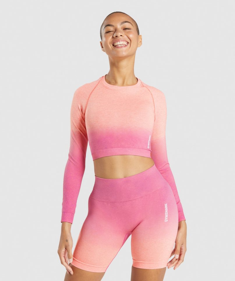 Gymshark Adapt Ombre Seamless Long Sleeve Kurz Geschnittene Oberteile Damen Rosa | AT-26-TGLP