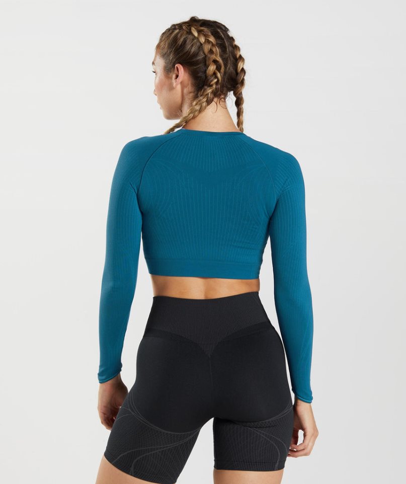 Gymshark Apex Seamless Kurz Geschnittene Oberteile Damen Blau | AT-08-JWMB