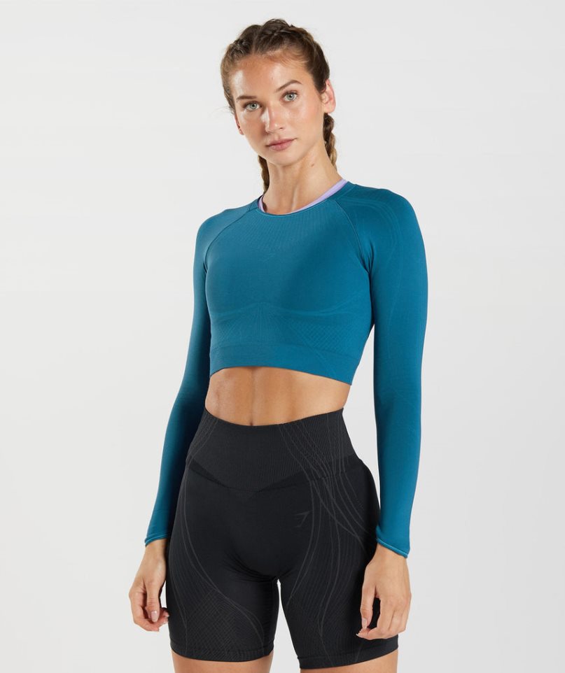 Gymshark Apex Seamless Kurz Geschnittene Oberteile Damen Blau | AT-08-JWMB