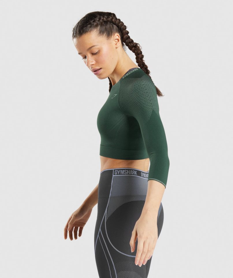 Gymshark Apex Seamless Kurz Geschnittene Oberteile Damen Dunkelgrün | AT-19-CSMP