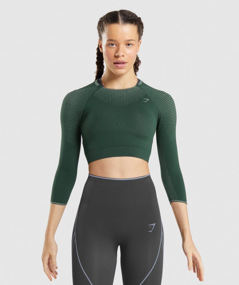 Gymshark Apex Seamless Kurz Geschnittene Oberteile Damen Dunkelgrün | AT-19-CSMP