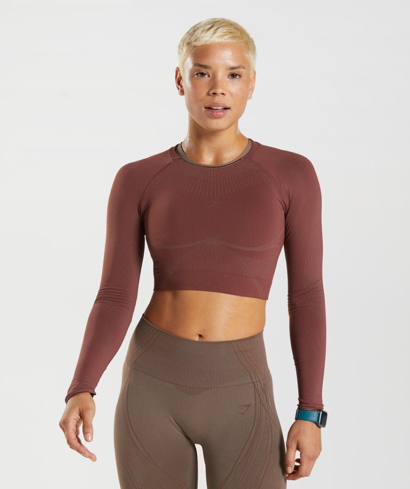 Gymshark Apex Seamless Kurz Geschnittene Oberteile Damen Dunkelbraun | AT-80-KAVB