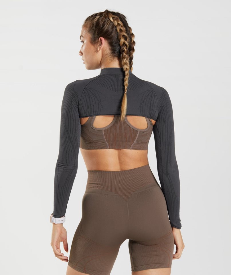 Gymshark Apex Seamless Shrug Sweatshirts Damen Schwarz | AT-06-QKXA