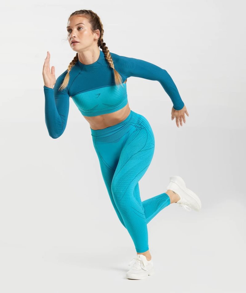 Gymshark Apex Seamless Shrug Sweatshirts Damen Türkis | AT-39-CKQH