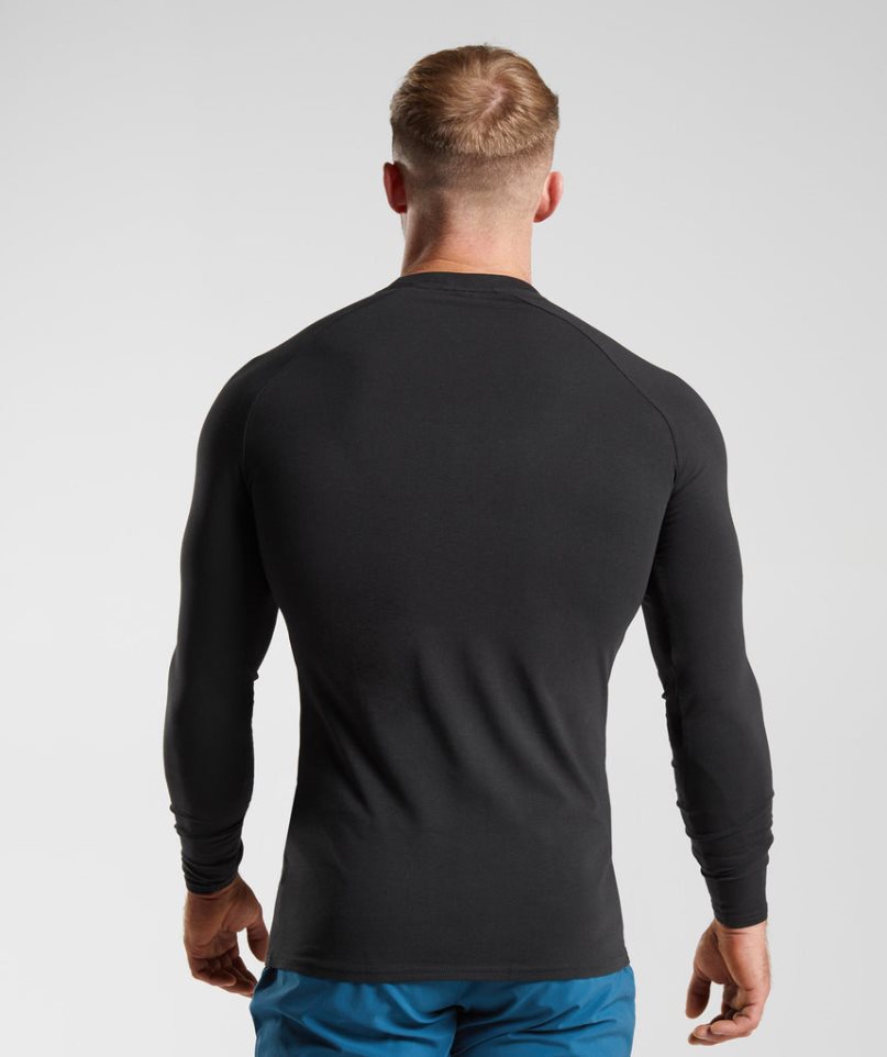 Gymshark Apollo Long Sleeve T-shirts Herren Schwarz | AT-34-KVTM