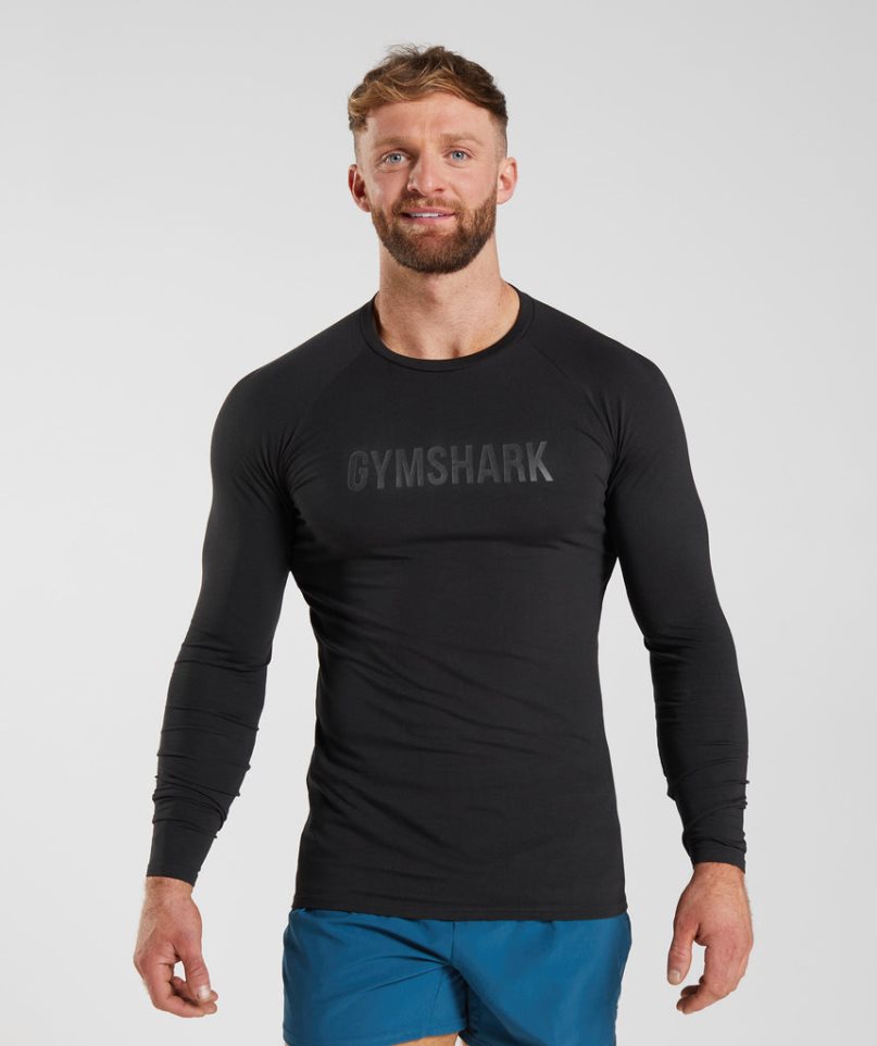 Gymshark Apollo Long Sleeve T-shirts Herren Schwarz | AT-34-KVTM