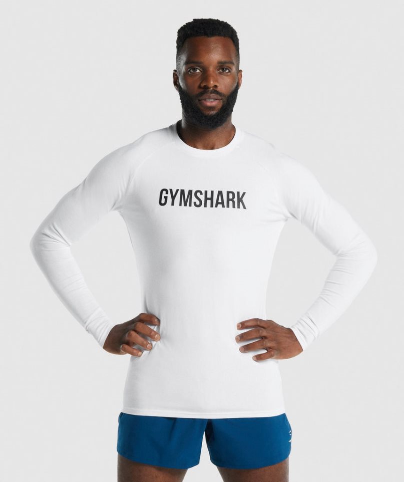 Gymshark Apollo Long Sleeve T-shirts Herren Weiß | AT-70-UWIH