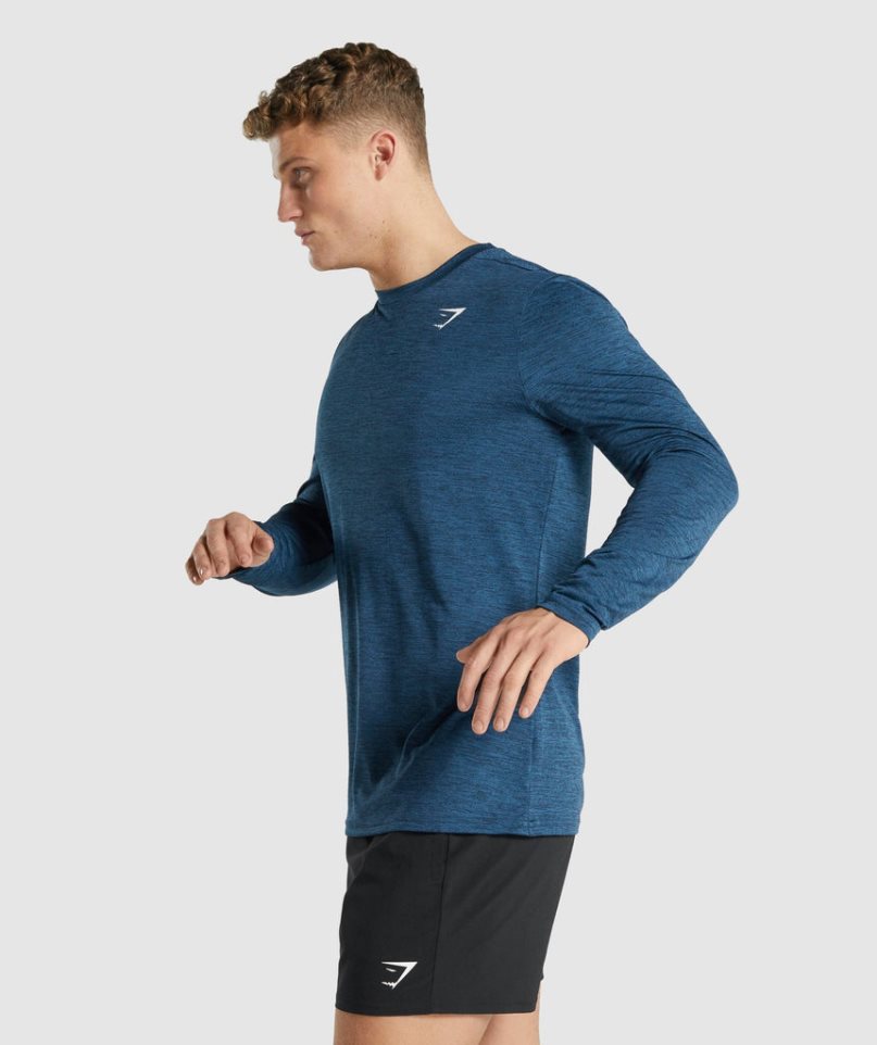 Gymshark Arrival Marl Long Sleeve T-shirts Herren Navy | AT-91-MAZJ