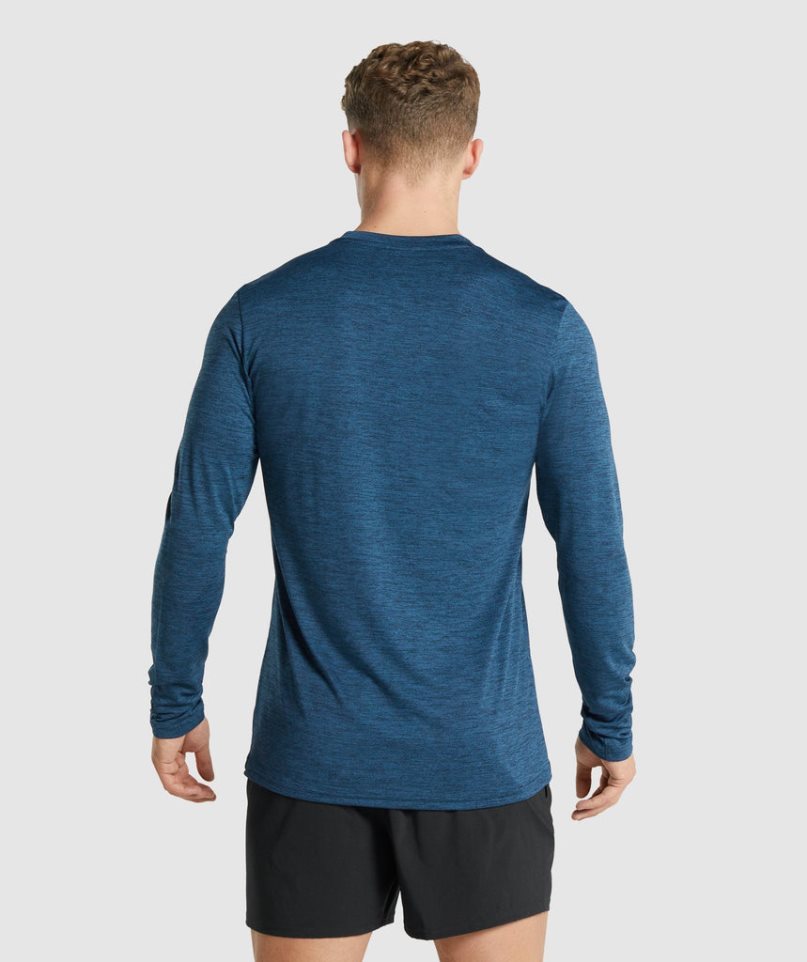 Gymshark Arrival Marl Long Sleeve T-shirts Herren Navy | AT-91-MAZJ