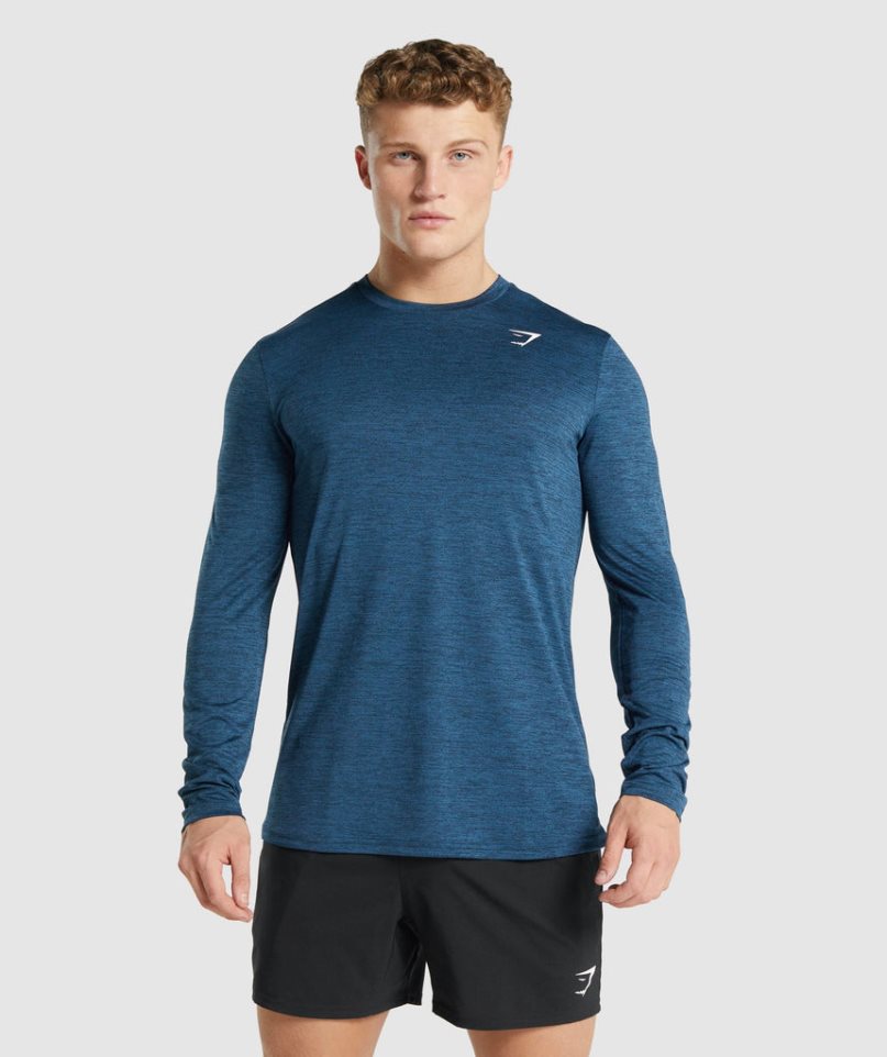 Gymshark Arrival Marl Long Sleeve T-shirts Herren Navy | AT-91-MAZJ