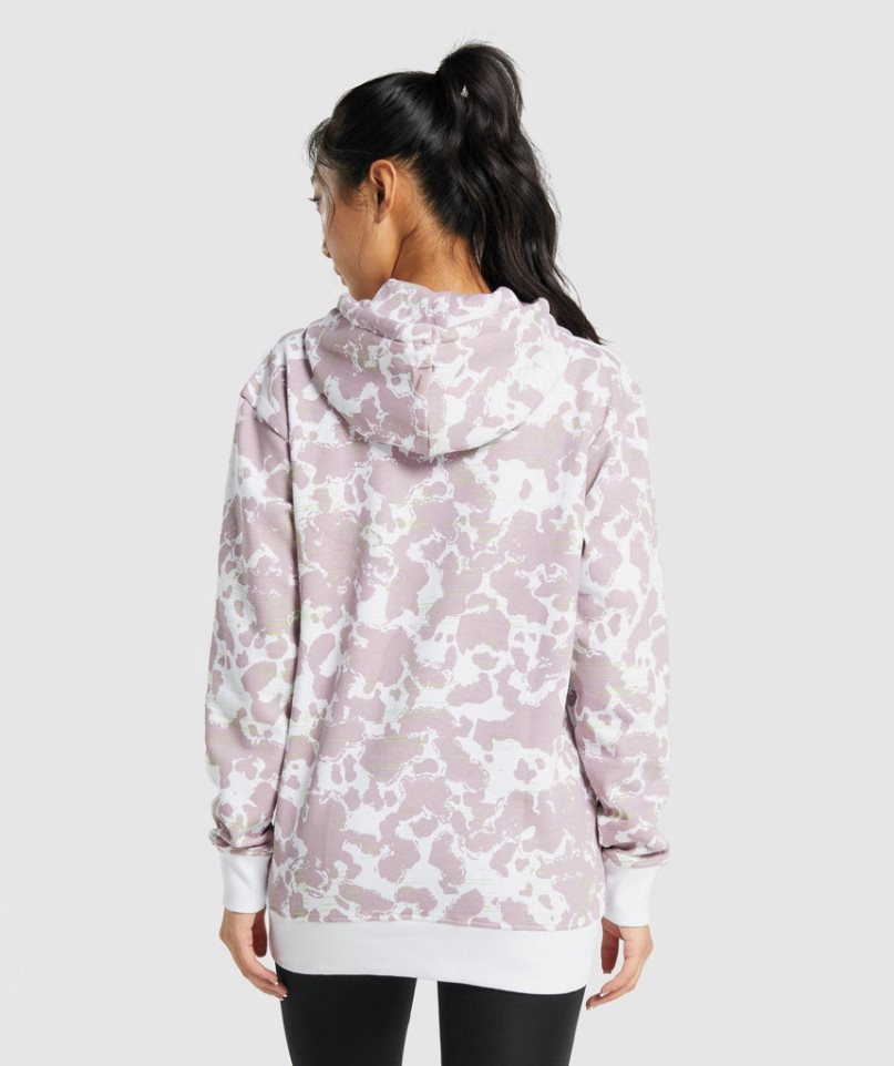 Gymshark Camo Graphic Oversized Hoodie Damen Helllila | AT-43-FTQJ