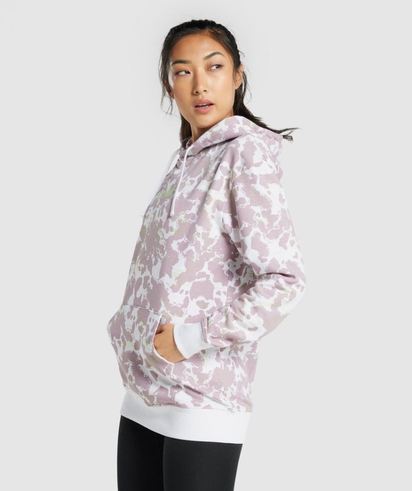 Gymshark Camo Graphic Oversized Hoodie Damen Helllila | AT-43-FTQJ