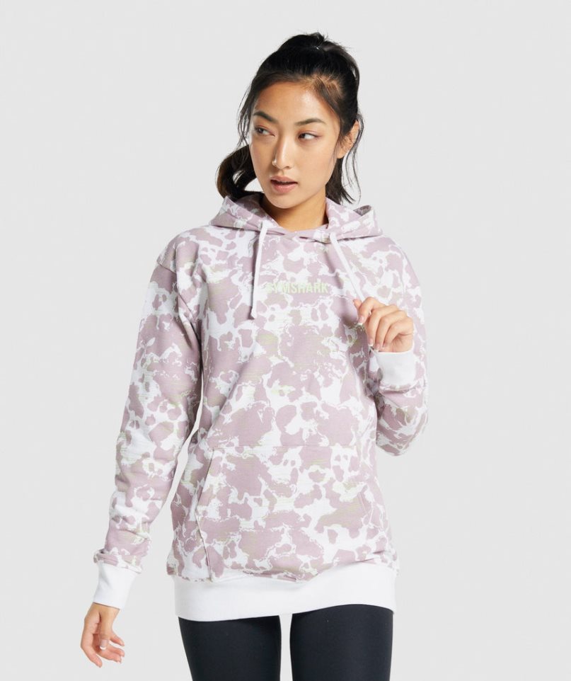 Gymshark Camo Graphic Oversized Hoodie Damen Helllila | AT-43-FTQJ