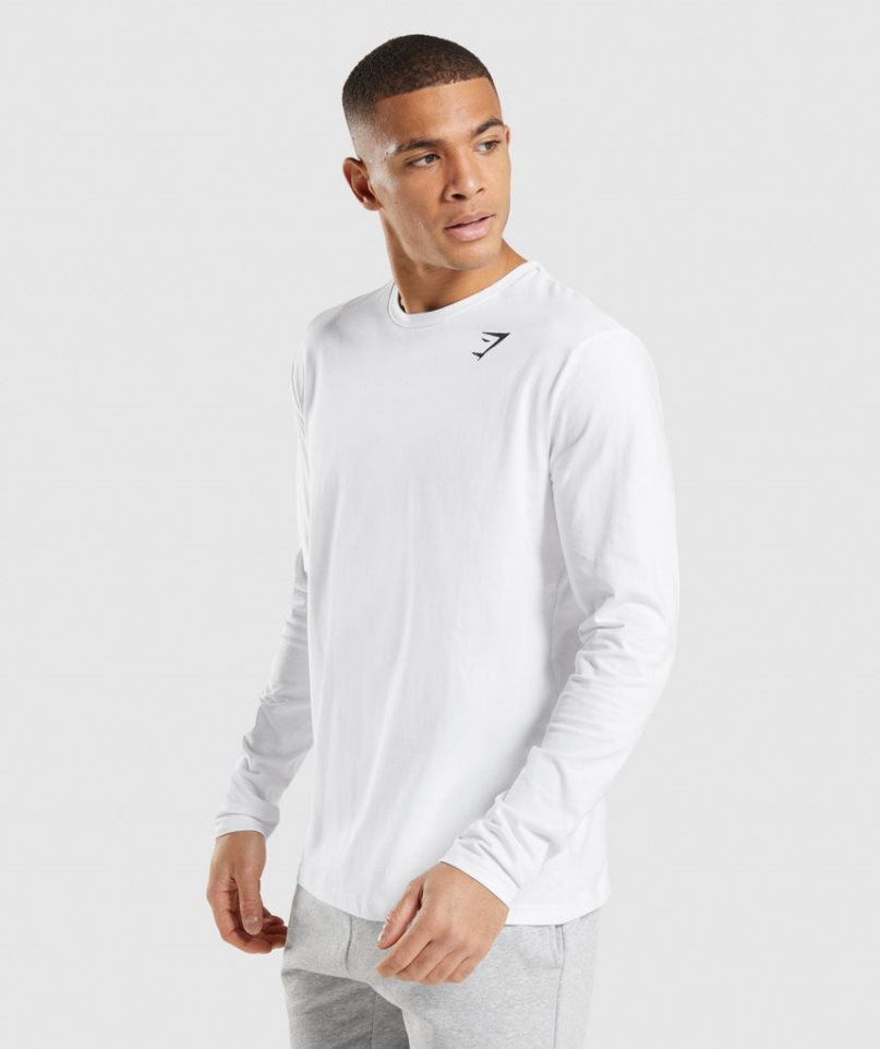 Gymshark Crest Long Sleeve T-shirts Herren Weiß | AT-26-QNBS