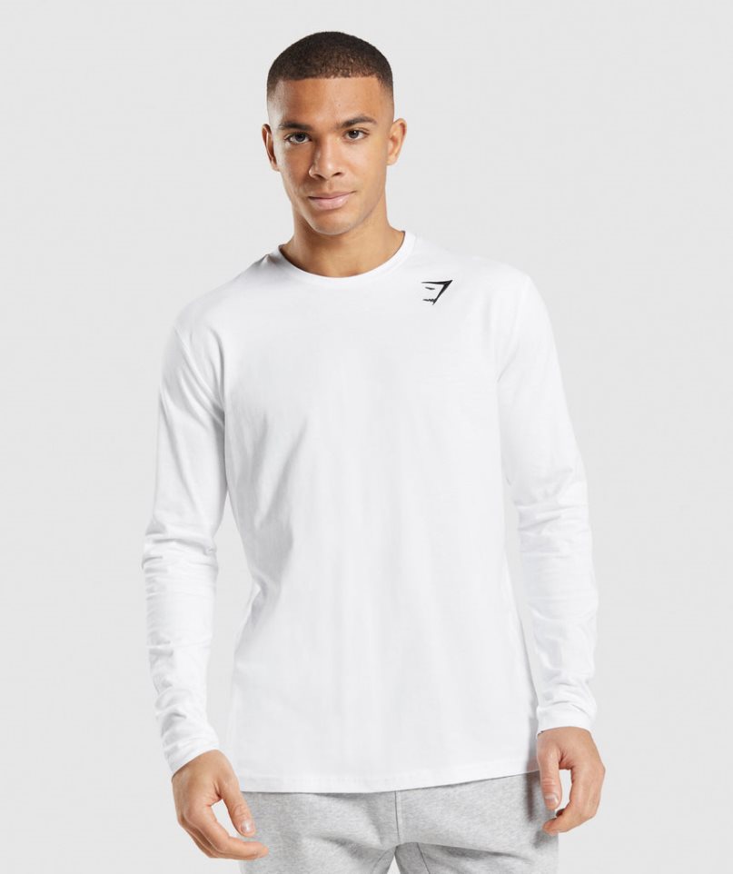 Gymshark Crest Long Sleeve T-shirts Herren Weiß | AT-26-QNBS