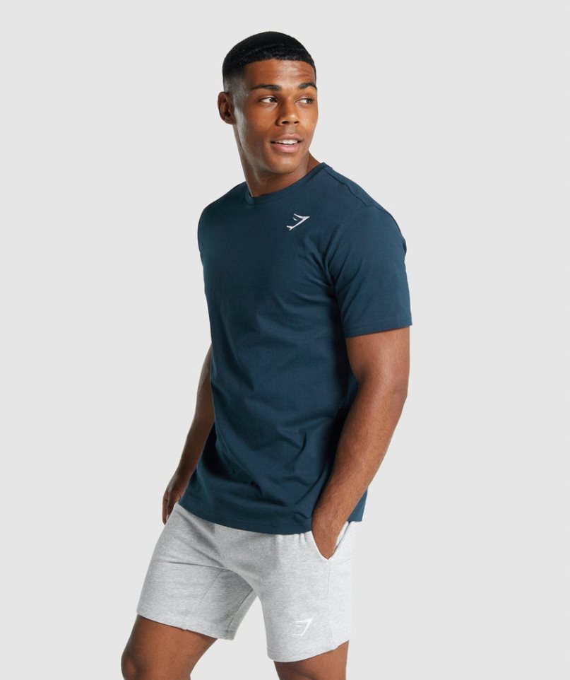 Gymshark Crest T-shirts Herren Navy | AT-38-BWCN